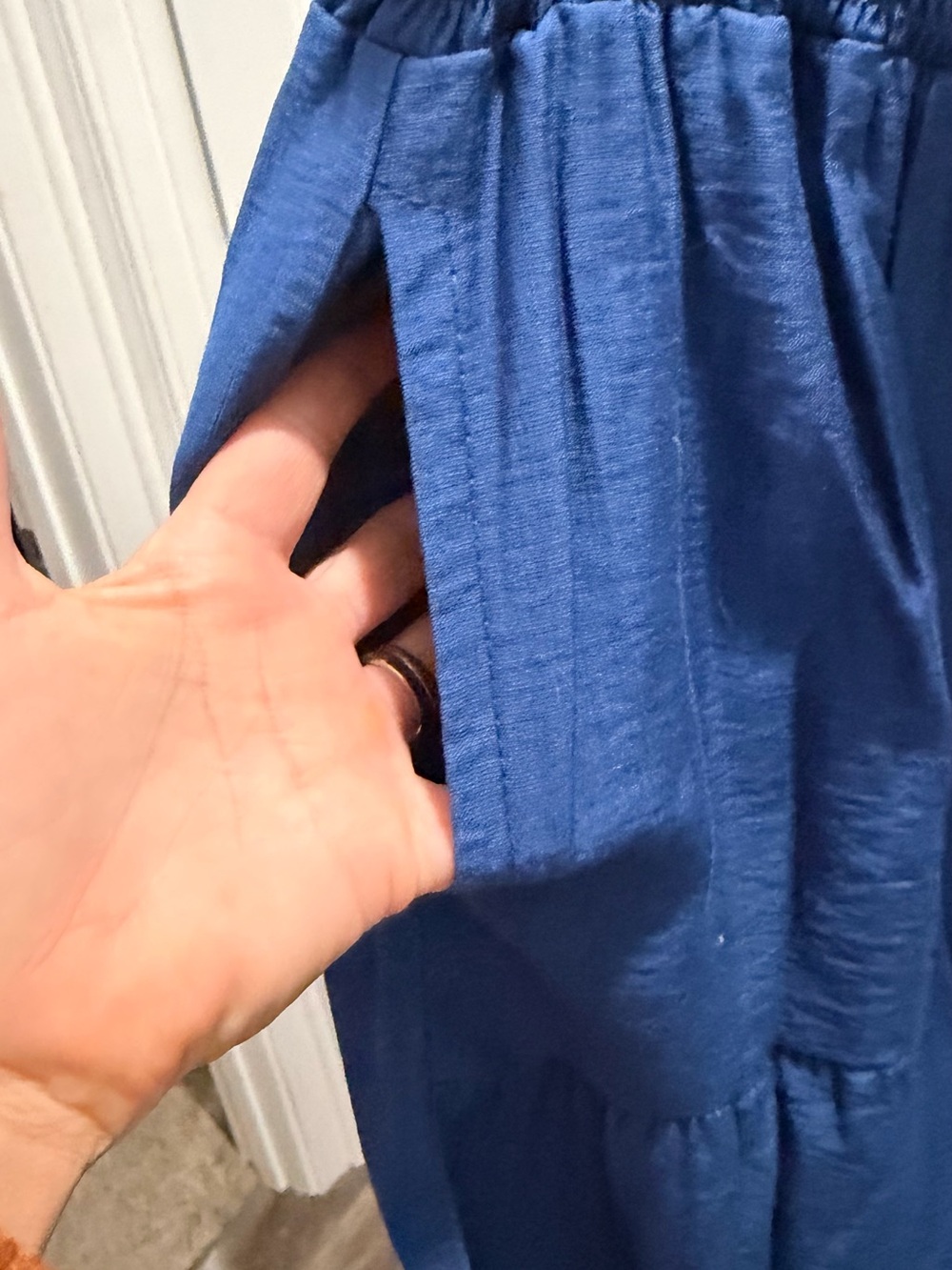 Wide Leg Smocked Waist Pants in Blue - Picture 4 of 4